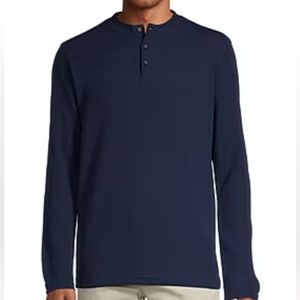 ST. JOHN'S BAY 💥 Mens Neck Long Sleeve Classic Fit Thermal Top, Navy (Size: Lar